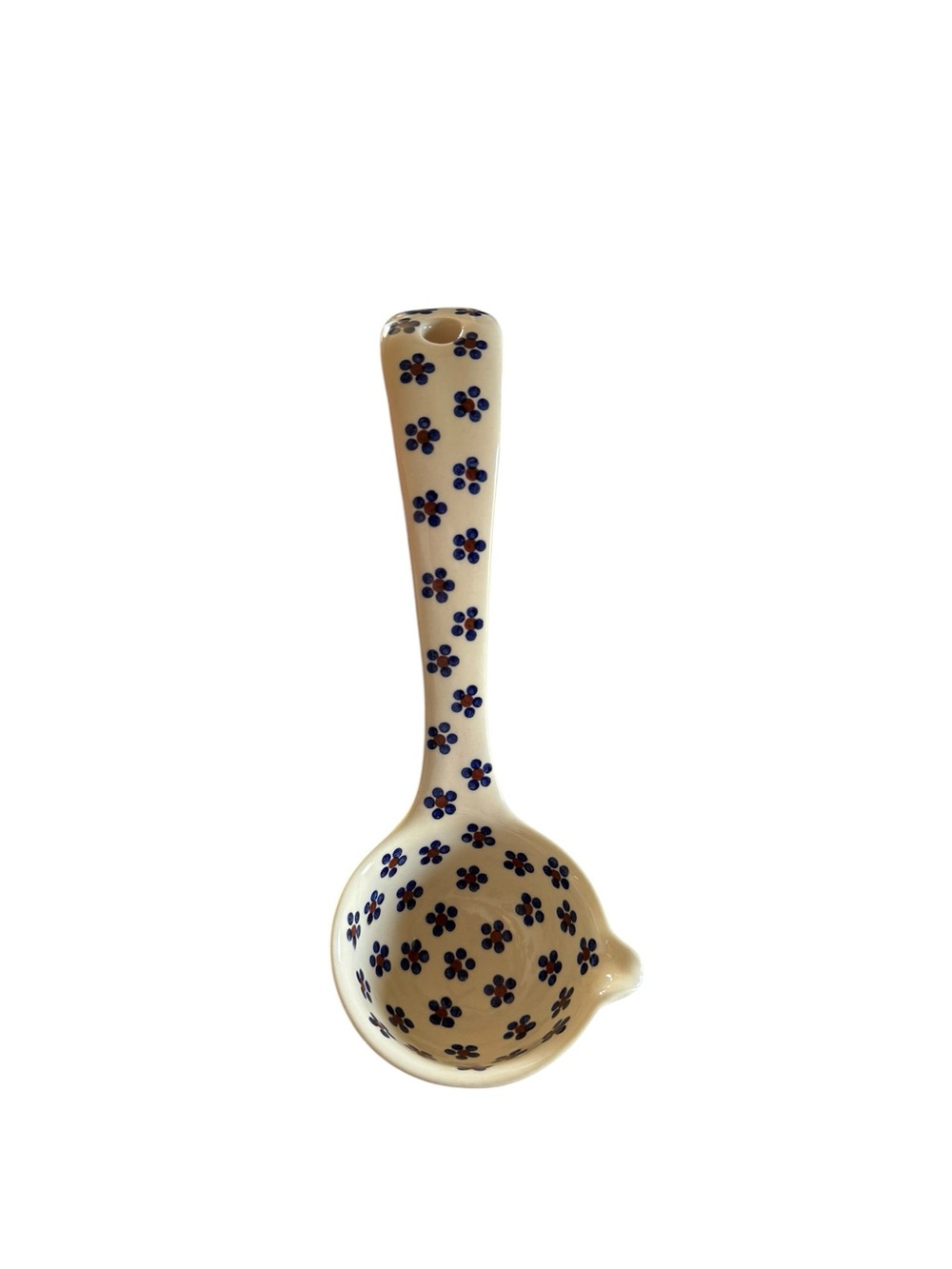 Polish pottery Cream Ceramic Ladle with Blue Flower Pattern - Home Accents